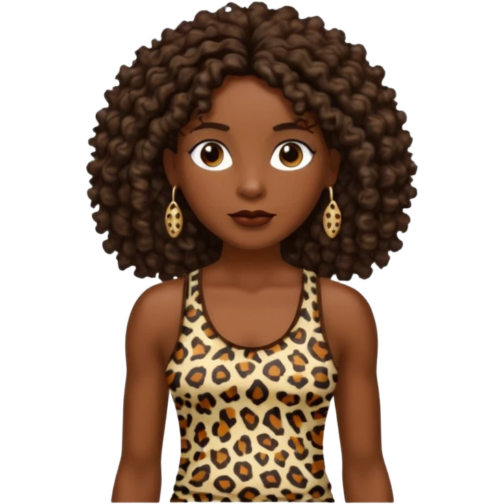 cavewoman with dark brown curly hair wearking animal print tank top and accessories emoji
