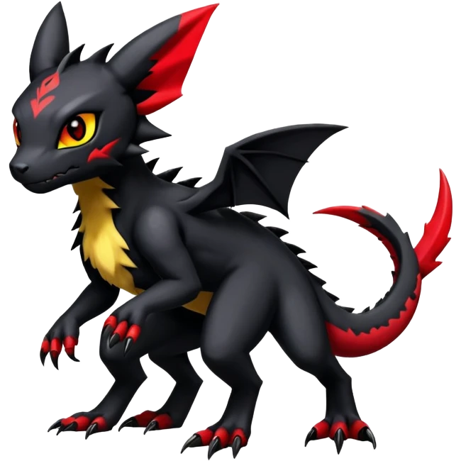 Gothic Edgy Badass Gloomy Cute Dark Guilmon-Salandit-Umbreon-Fakémon-hybrid-creature (full body)  emoji