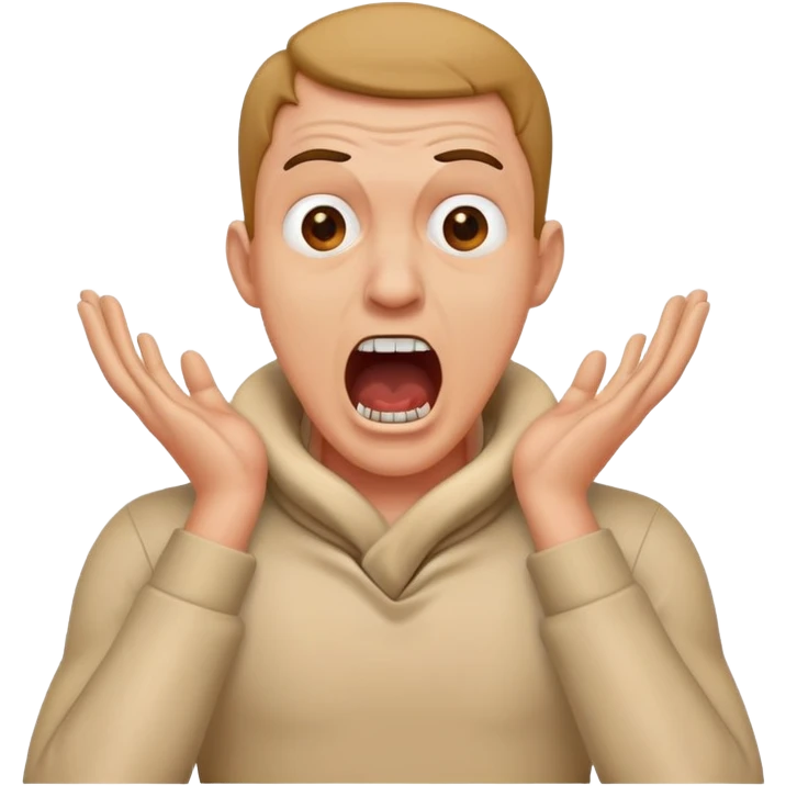 A man with his hands on his neck making a screaming face emoji