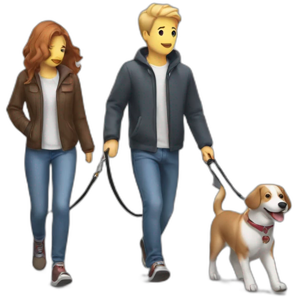 Two dogs walking human on leash emoji