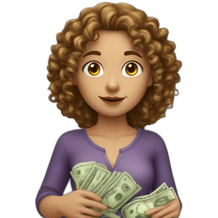 Curly European Girl who hold money emoji