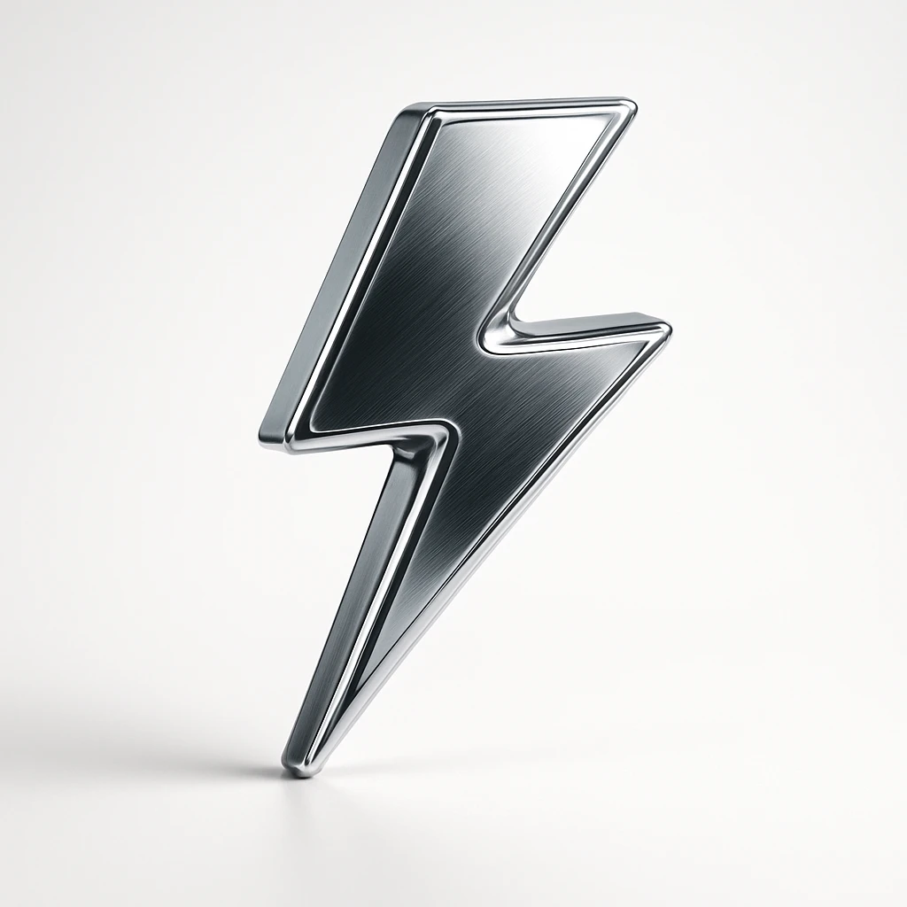 chrome lightning bolt, gleaming and reflective, metallic style emoji