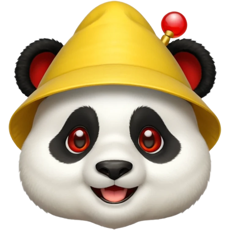 panda with yellow conical hat, red glass emoji