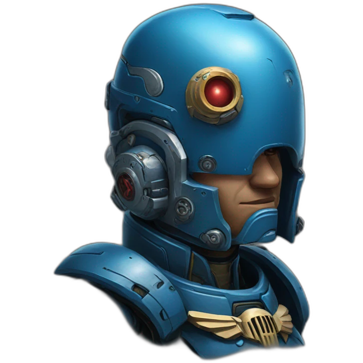 Portrait of Space marine cyborg blue funny emoji