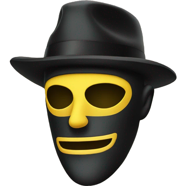 man in a black hat with a black mask on a yellow face emoji