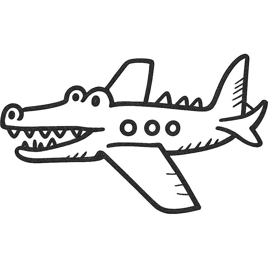 a war plane fused with a crocodile, hand-drawn sketch style, detailed line art emoji