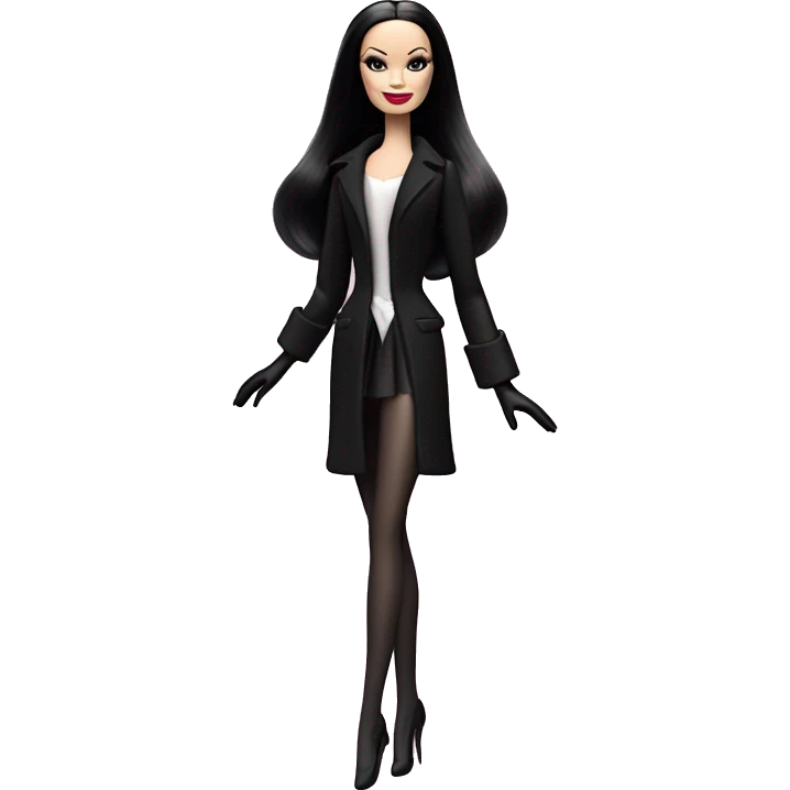 Prima Ballerina Barbie, Morticia Addams,showing off, show full body,accessories coat gloves  emoji