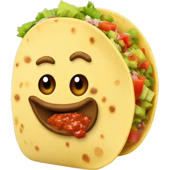 Mexican soft taco, only meat, guacamole and salsa emoji