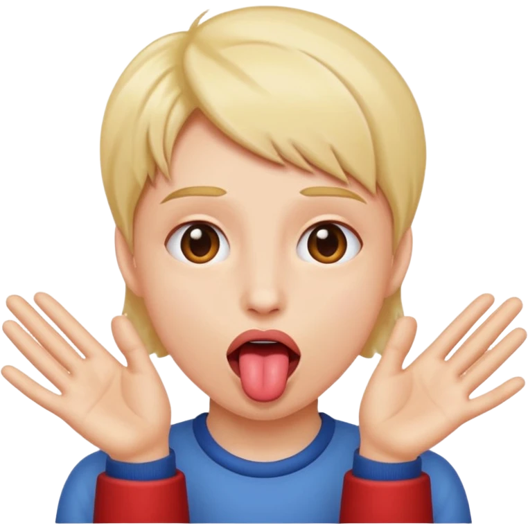 Tongue out and hands facing out to the sides emoji