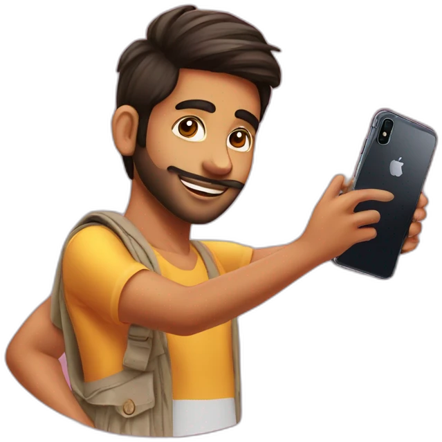 Punjabi young boy taking mirro selfie with iphone x emoji