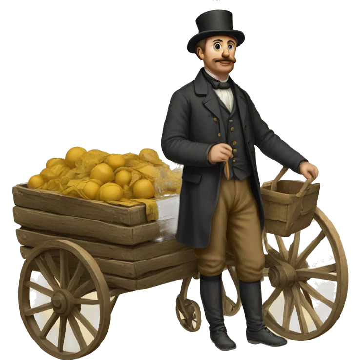 man on a cart with things from Russia in the 19th century emoji