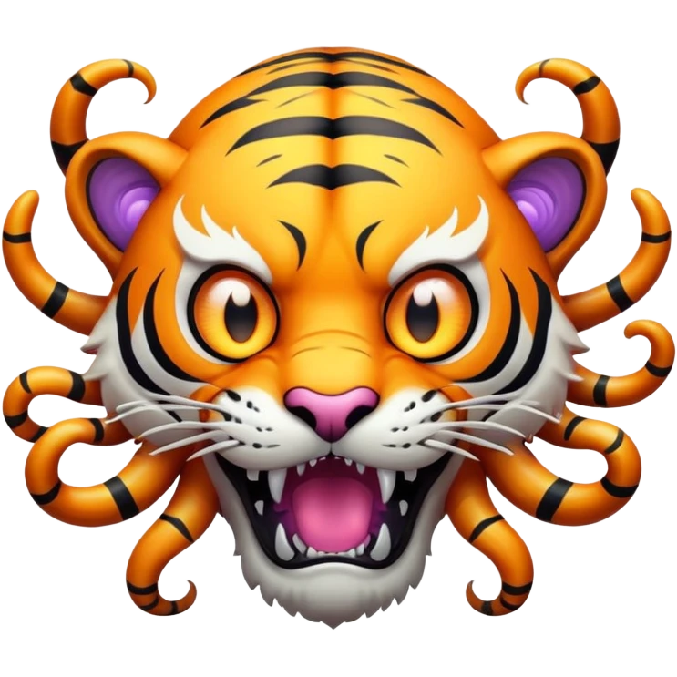 mutant tiger face with multiple eyes and glowing tentacles for Twitch emote emoji