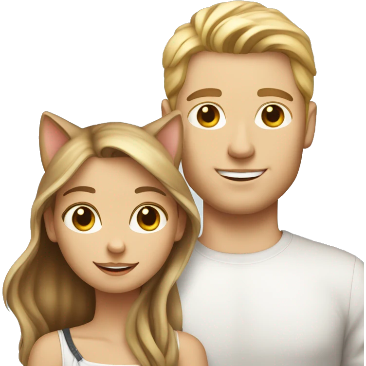 Long Brown hair girl and blond white man holding tabby cat  emoji
