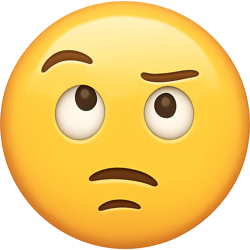 yellow face with raised eyebrow emoji, digital illustration, no background emoji
