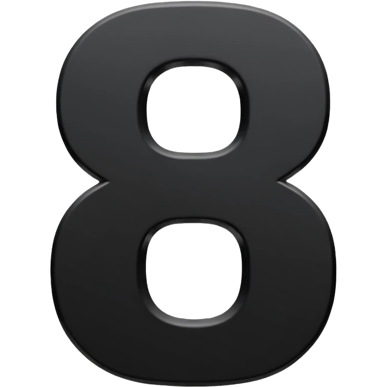 Minimal emoji, number 8 made of solid matte black metal, thick symmetrical form, subtle metal texture, deep shadows, no glow, no neon, flat emoji design, centered, transparent background emoji