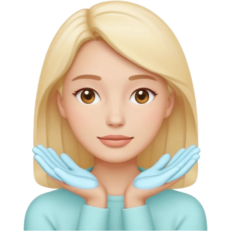 Minimal emoji-style icon of a woman’s face with clear glowing skin, hands gently touching the jawline, skincare concept, soft pastel colors, clean flat design, rounded shapes, no background, modern wellness emoji, iOS-style, high clarity emoji