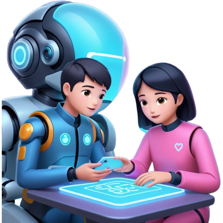 A hopeful 2026 future where humans and AI collaborate peacefully, soft neon lighting, cinematic, ultra-detailed, modern aesthetic emoji