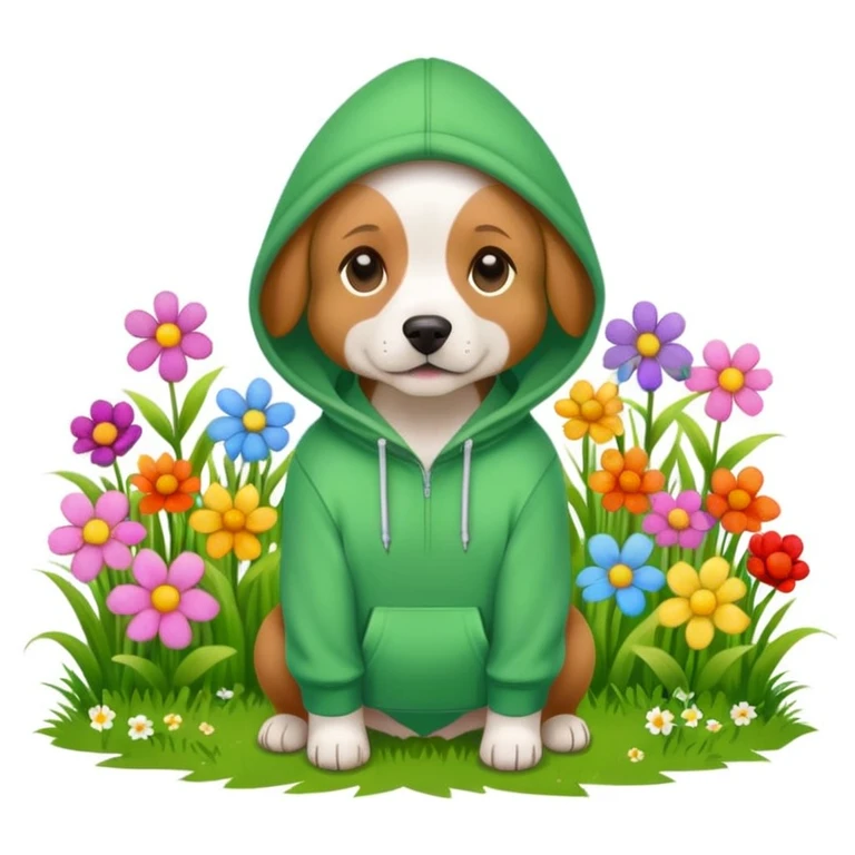 dog in a hoodie, garden background emoji