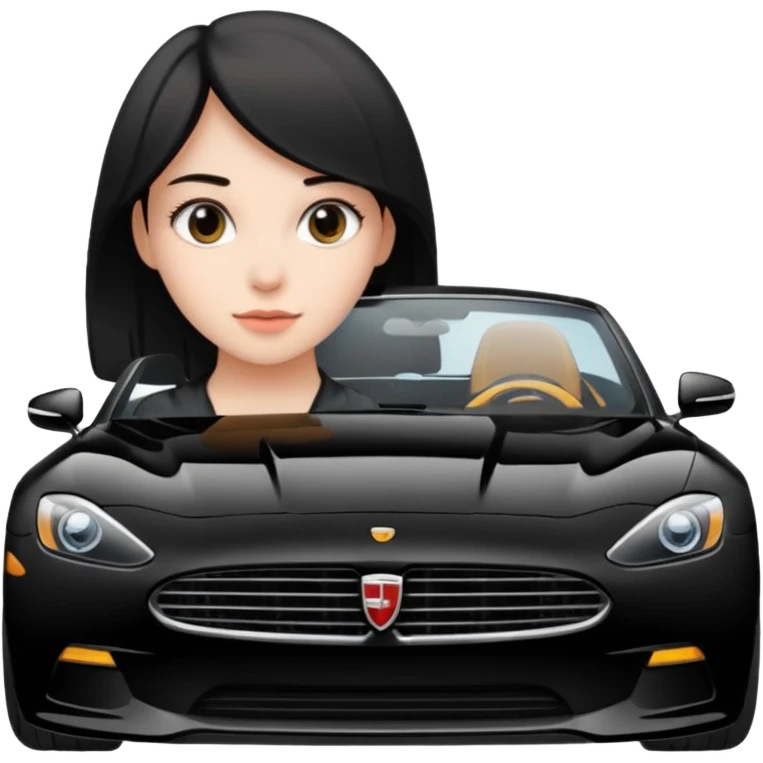 A fast, expensive black car with a young woman beside it emoji