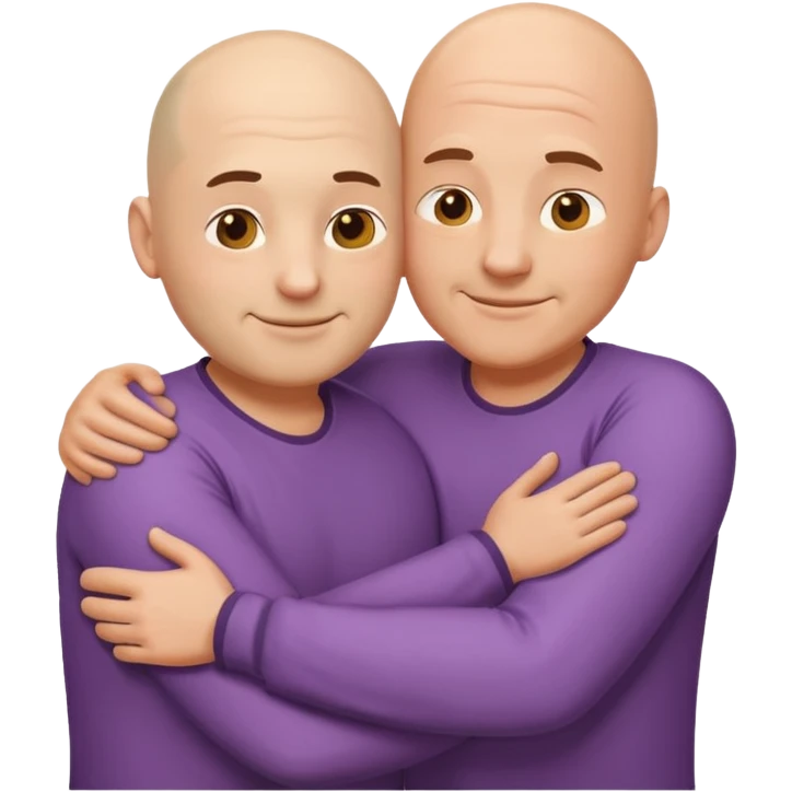 two fit bald men of different heights embracing, friendly and expressive, emoji style emoji