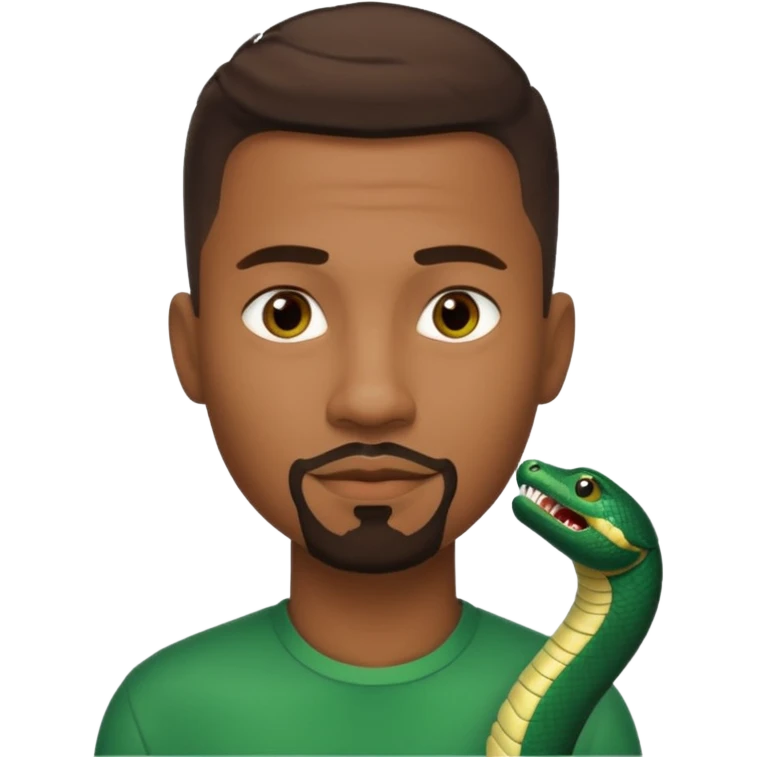 Homme couleur de peau noir, yeux marron avec un bouc que le menton, cheveux court avec dégradé sur le côté, avec un cobra à côté emoji