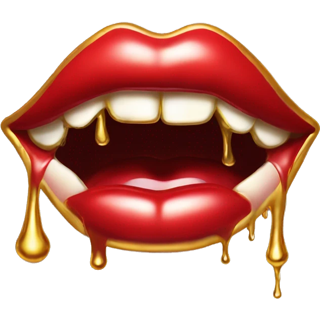 Red lips with tongue dripping gold  emoji