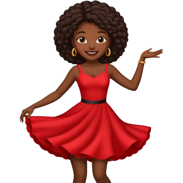 black woman dancing in red dress emoji