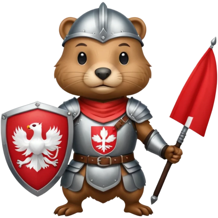 polish husaria miliatry unit but its a beaver, make him with a face like is the best fighter of all times with polish flag logo emoji