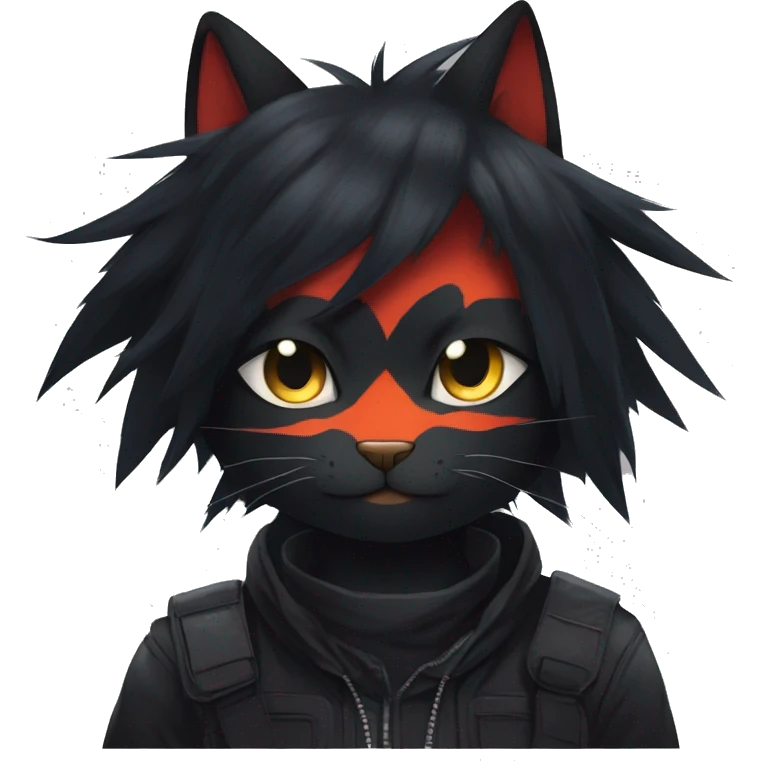 Edgy Shy Anthro boyish cool pretty dark black Litten-Pokémon-cat-fursona techwear emoji