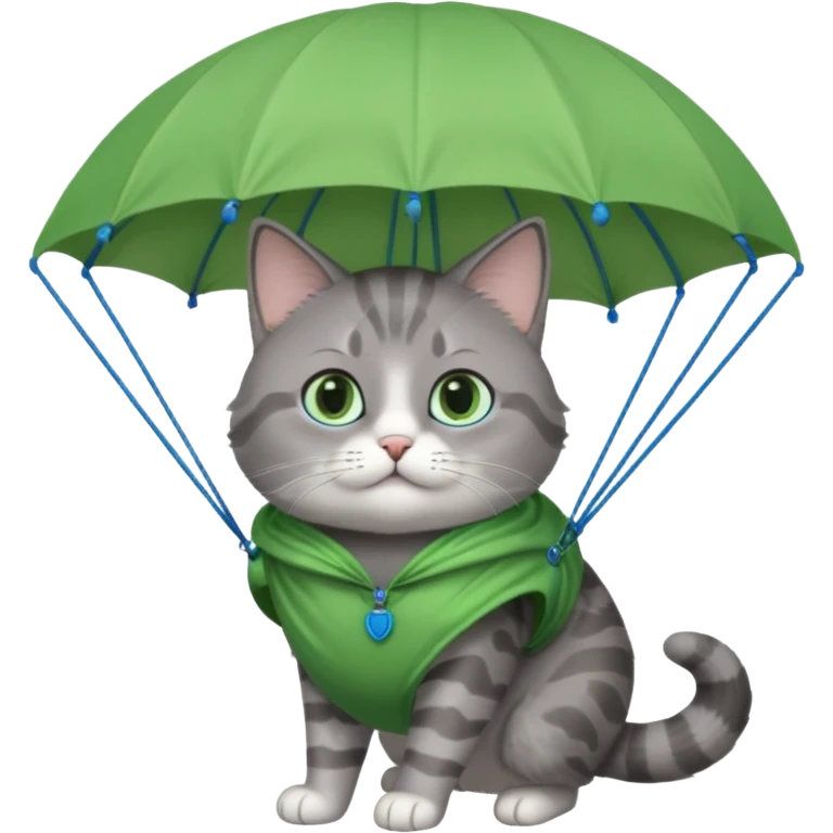 gray cat with green parachute emoji