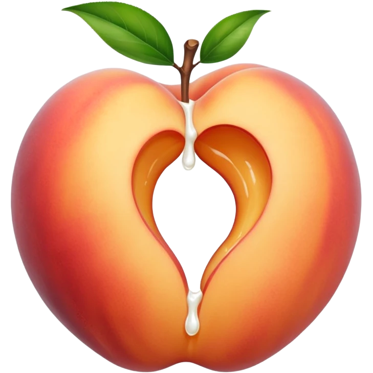 Brzoskwinia z pęknięciem a z pęknięcia wydobywa sie białe mleko przypominająca wagine  emoji