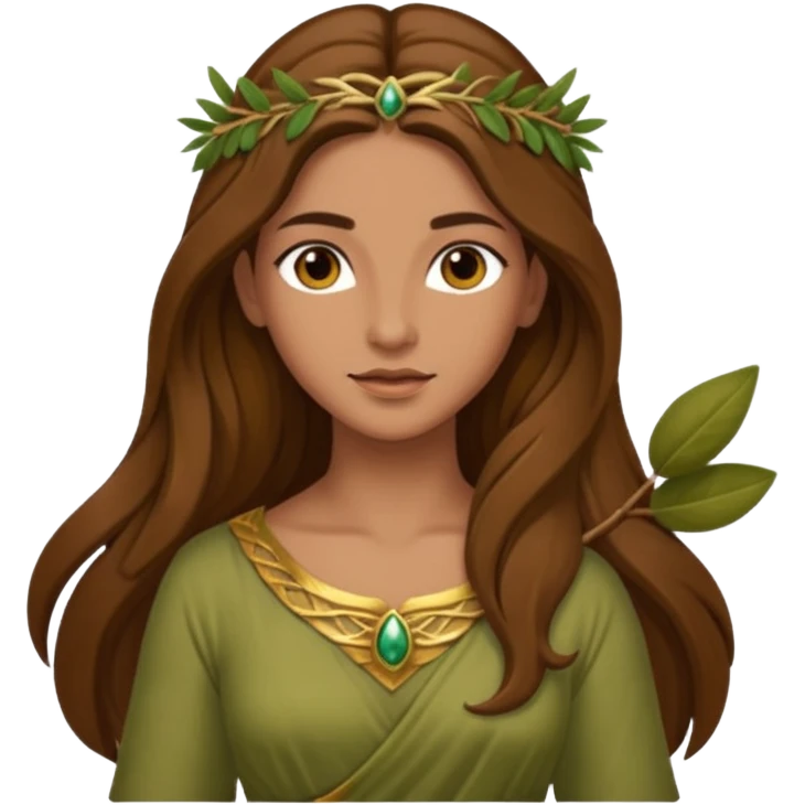 Diana, Nature Goddess from Rome Mythology with long brown hair, olive outfit emoji