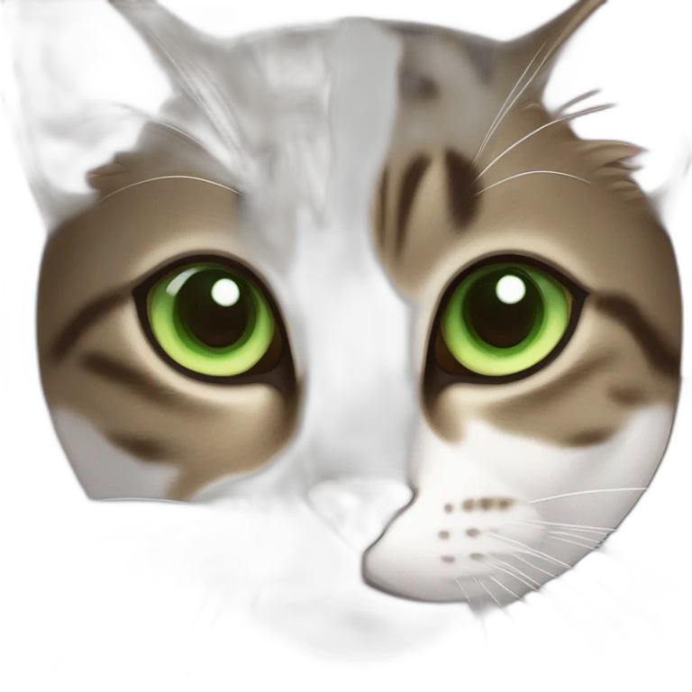 Dark brown and white Tabby Cat with green eyes laying on the side emoji