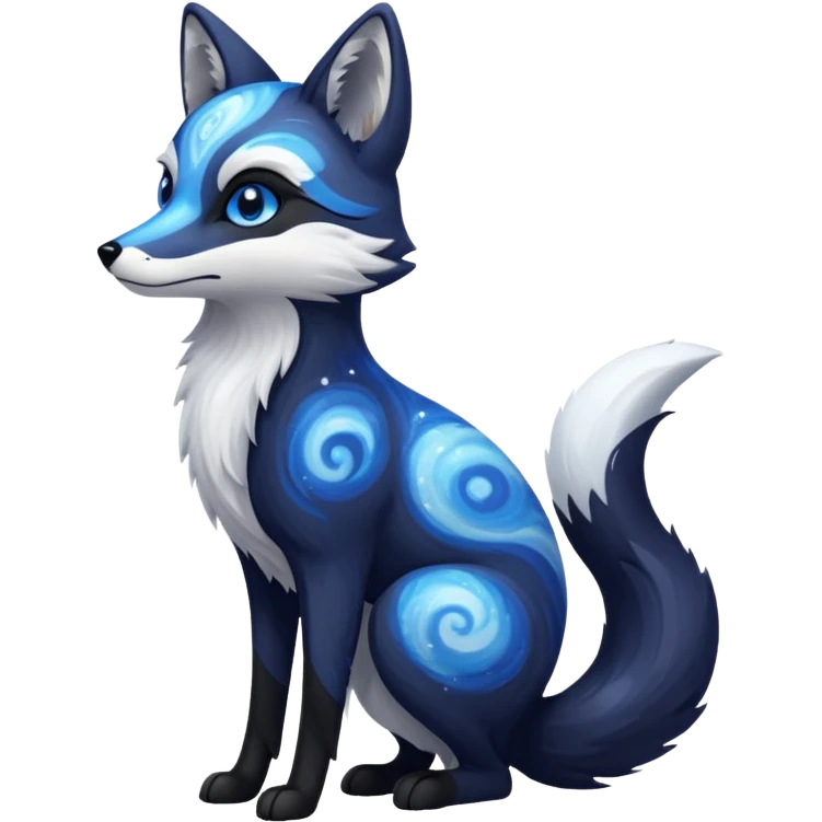 Black fox with blue swirling galaxy/marble pattern standing up emoji