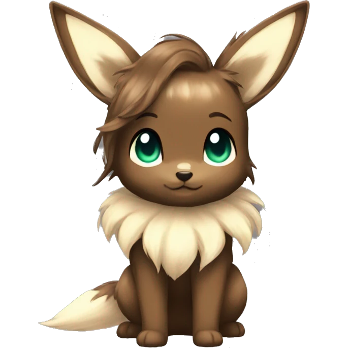 Kawaii Shiny Eevee with dark brown long emo hair covering her eyes Full Body emoji