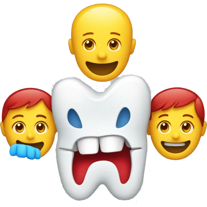 Create an emoji that represents three teeth together, aligned horizontally. The first tooth should be blue, the second red and the third yellow.
 emoji