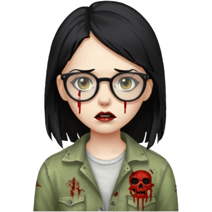 garota zumbi com o cabelo liso preto e com óculos emoji