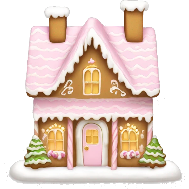 light pink and gold and white gingerbread house emoji