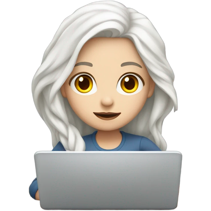 a girl in front of laptop, focused. White Skin and Hair emoji
