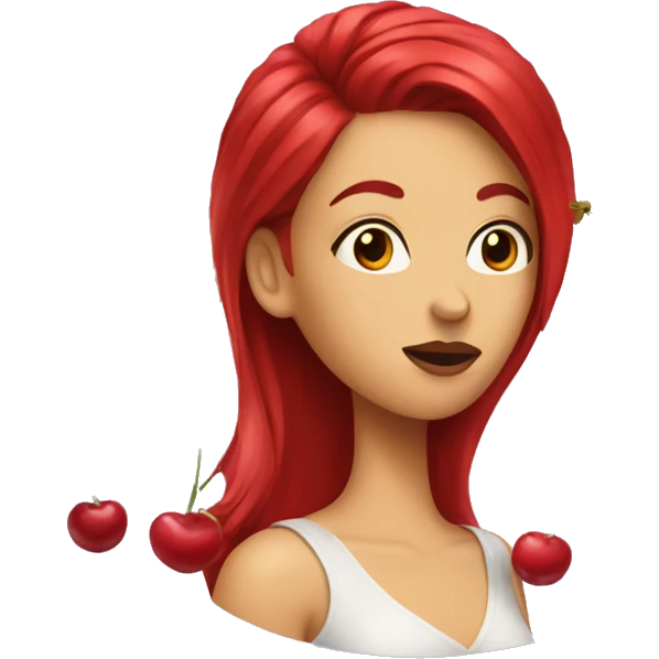 Woman with cherry hair kiss emoji