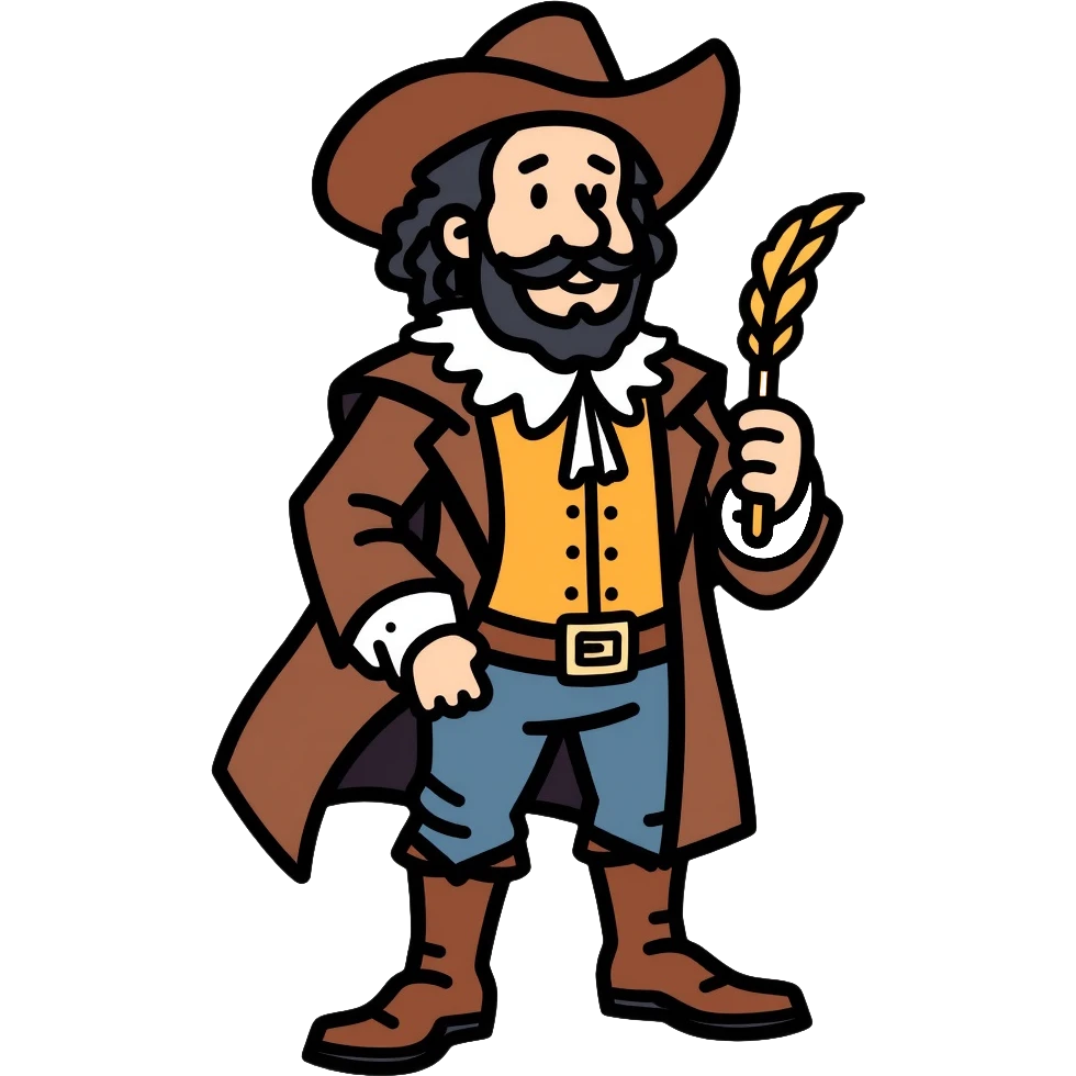 Shakespeare in a cowboy outfit with a scroll and quill emoji
