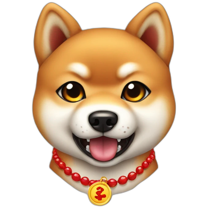 Baby shiba inu angry cartoon with red Necklaces coin and red colour of background emoji