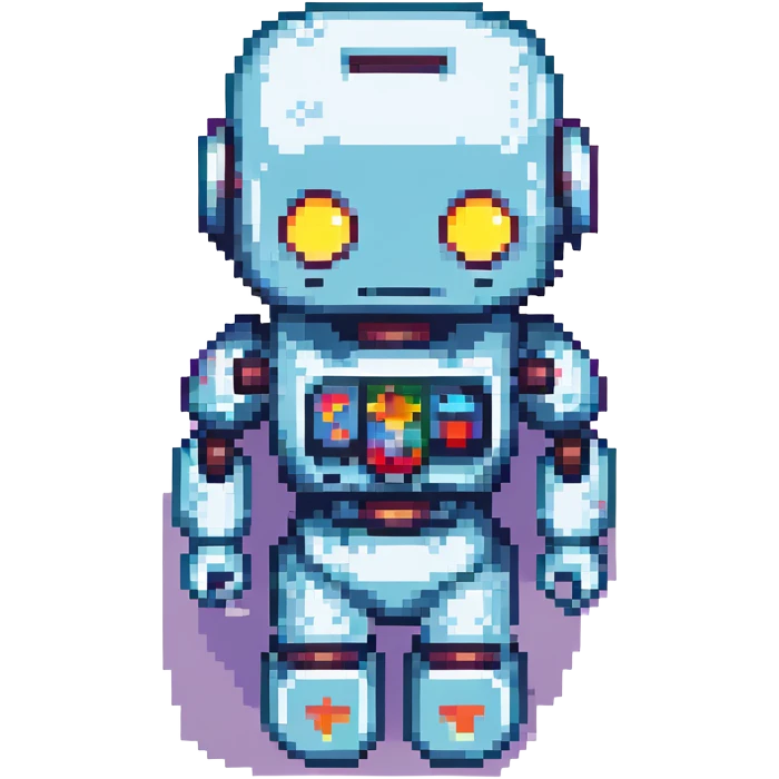 female robot, pixel art style, retro video game sprite emoji