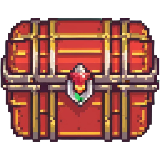A red RPG treasure chest with gold details, pixelated 16-bit style emoji