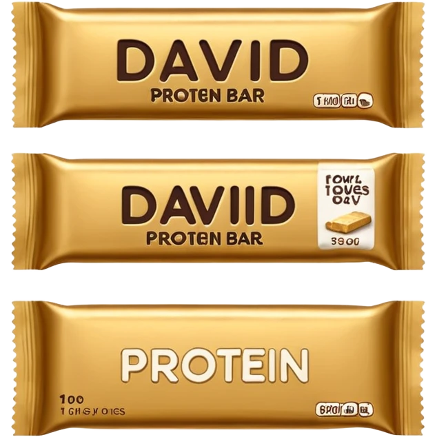 protein bar gold wrapper that says David on it in black font with a small brown box on it  emoji