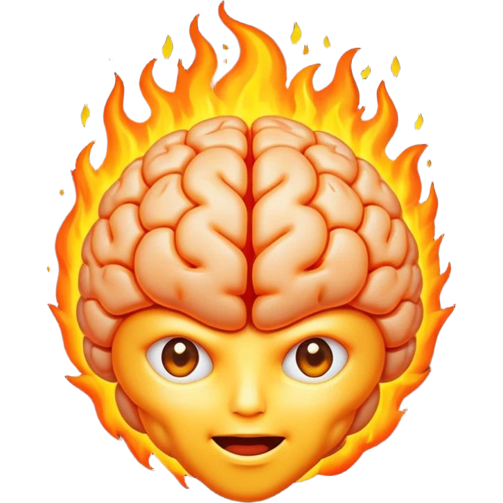 vibrant emoji of a brain on fire, using high contrast and a compact, clear design to symbolize passion and discovery, optimized for emoji use emoji