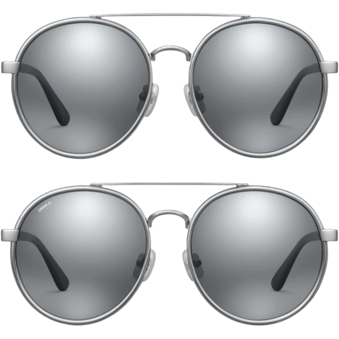 A pair of luxury sunglasses emoji with silver chrome frame, smooth rounded lenses, reflective metallic surface, high-end swag aesthetic, minimal and clean design, iOS emoji style, centered, white background emoji