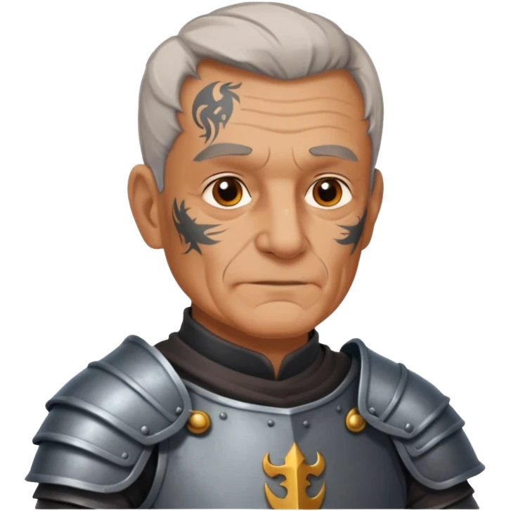 elderly tattooed knight, tattooed shoulder emoji