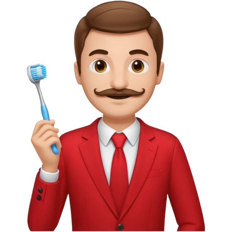 brown haired man with toothbrush-mustache and red suit emoji