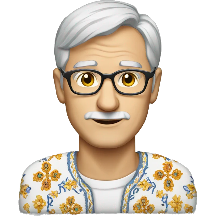 a European gray-haired man in a Ukrainian embroidered shirt, wearing glasses emoji